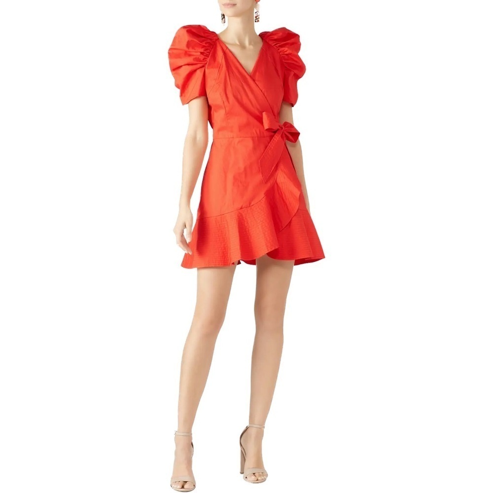 C/MEO Collective orange motivations wrap dress cotton mini party wedding frilly